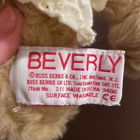 Vintage Russ Berrie, Beverly the Tan Bear From The Past Plush 10” Plaid Dress - Picture 4 of 8